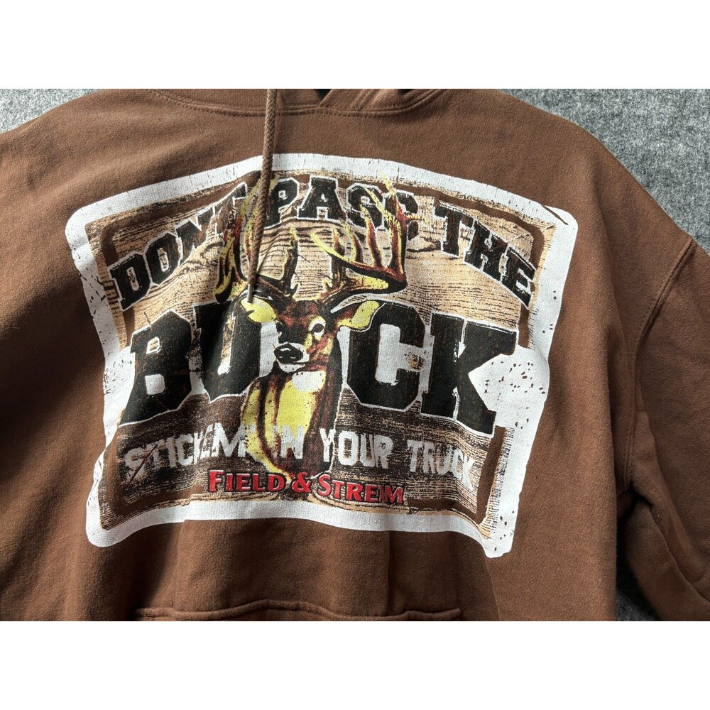 Field & Stream Mens L Brown Buck Deer Hunting Graphic Pullover Hoodie
